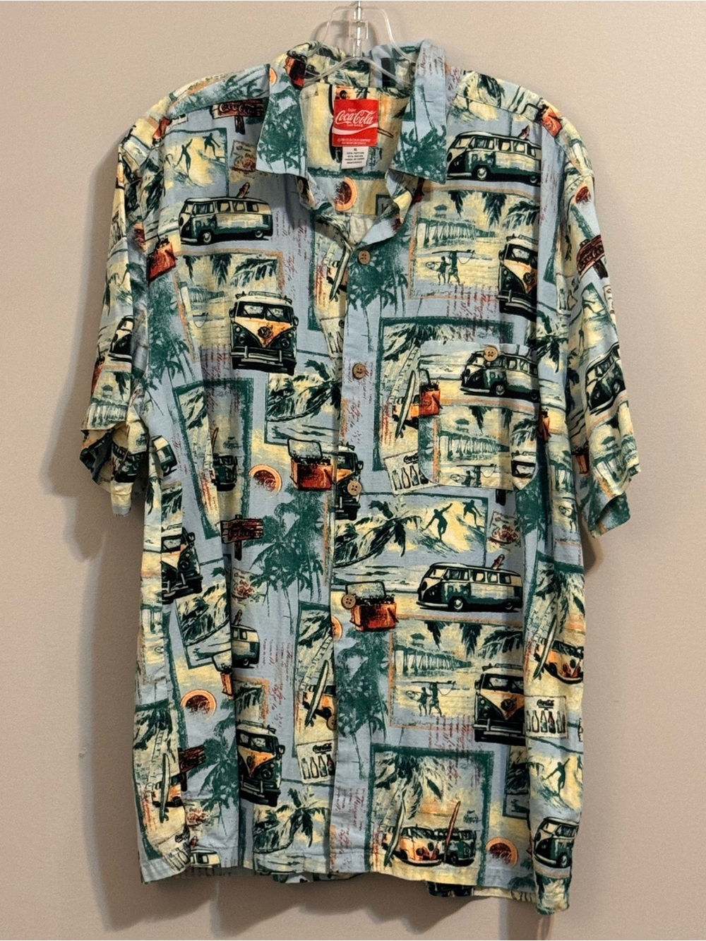 Coca-Cola x Volkswagen VW Bus Hawaiian Shirt Men's XL Tropical Surf